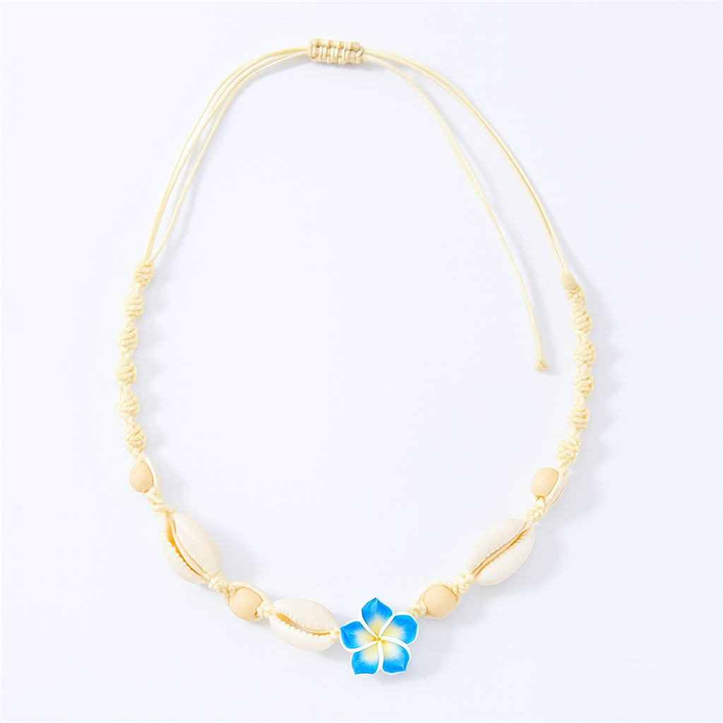 Boho Daisy & Conch Bead Choker – Handwoven Summer Necklace