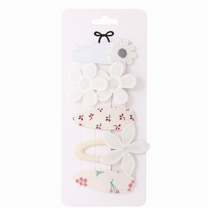 5-Piece Baby Girl Hair Clip Set – Embroidered Daisy & Bow Barrettes