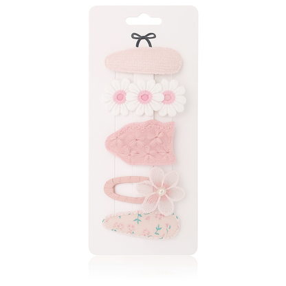 5-Piece Baby Girl Hair Clip Set – Embroidered Daisy & Bow Barrettes