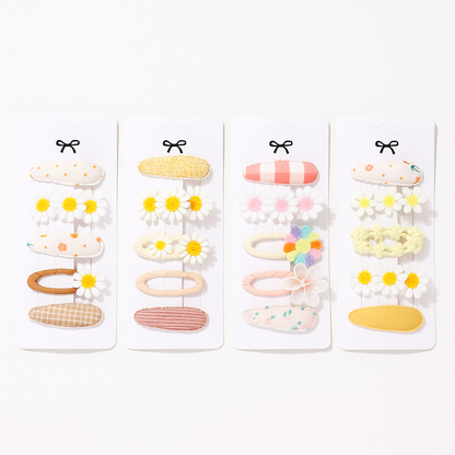 5-Piece Baby Girl Hair Clip Set – Embroidered Daisy & Bow Barrettes