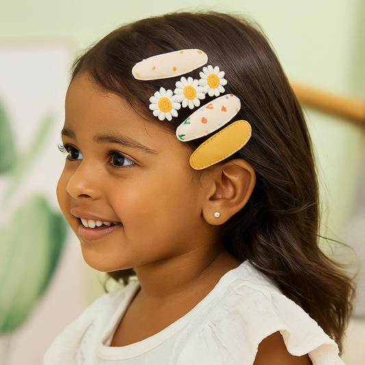 5-Piece Baby Girl Hair Clip Set – Embroidered Daisy & Bow Barrettes