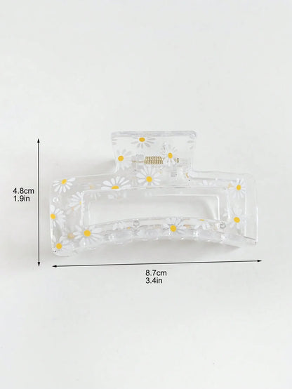 2-Pack Clear Floral Hair Claw Clips – 3.4” Strong Hold for Thin & Thick Hair