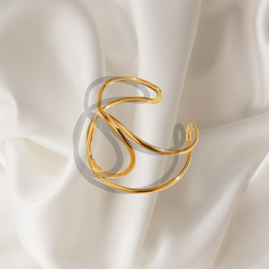Smooth Line Wrapped Cuff Bracelet – 18K Gold Plated, Waterproof Stainless Steel